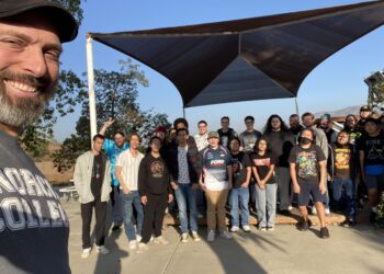 Norco College Game Art Professor, Jeff Clendenning, with students.