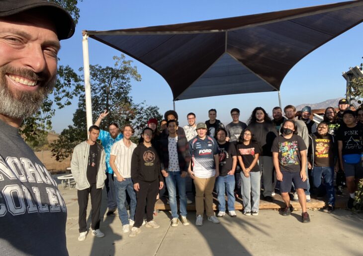 Norco College Game Art Professor, Jeff Clendenning, with students.